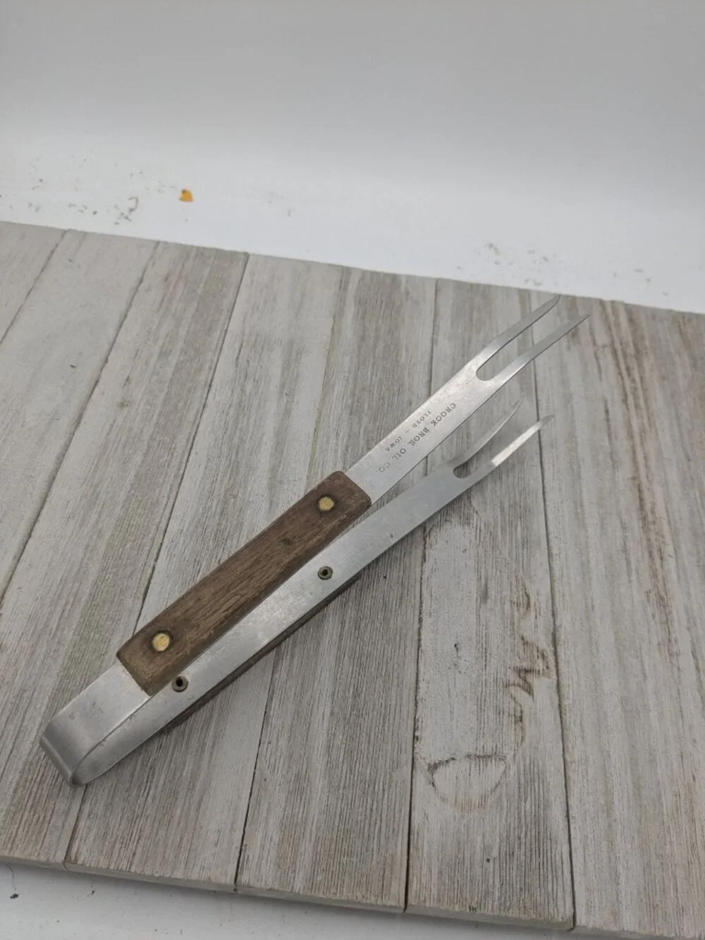 Vintage Stainless Steel Meat Fork Tongs With Wooden Handles